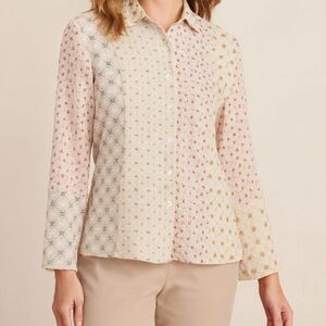 J. Jill Embroidered Mixed Print Button-Down Shirt Size Medium Petite